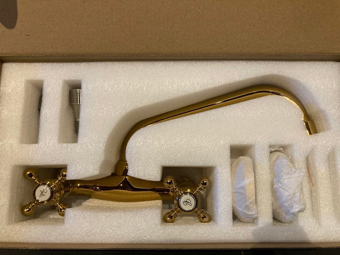 AZOS ゴールド 混合水洗 蛇口 レトロ