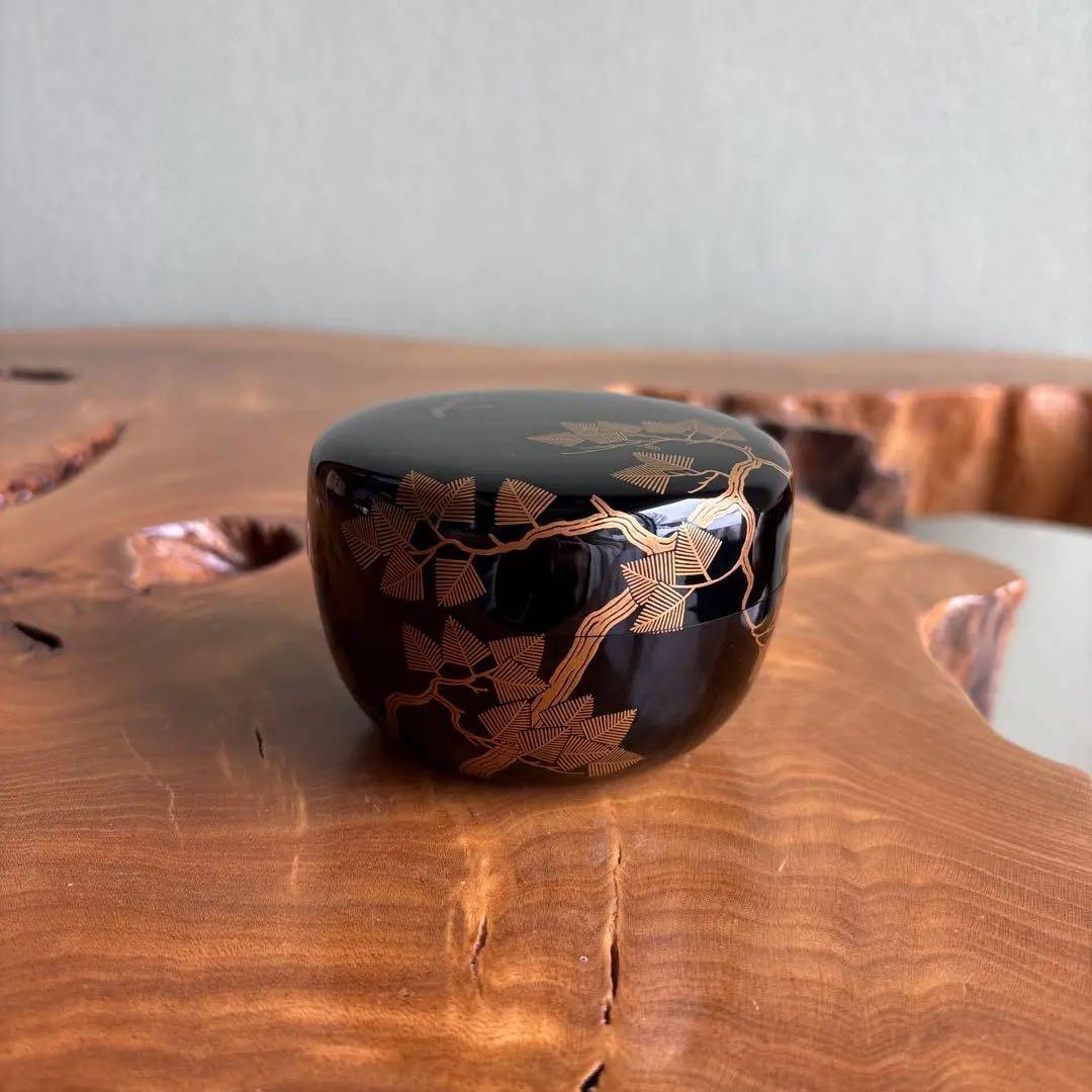 松鶴蒔絵 平棗 金蒔絵 作家物 茶道具 共箱