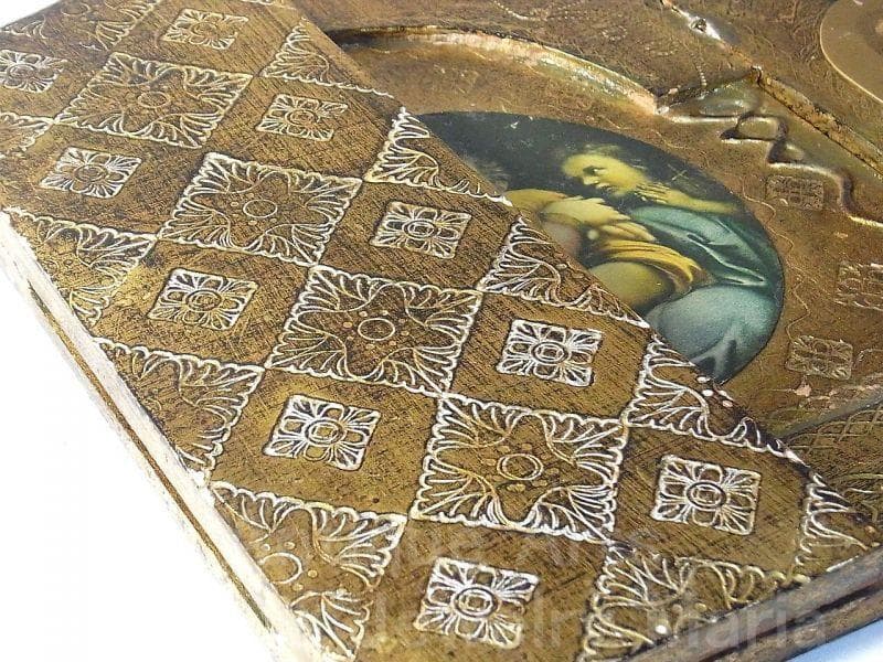 イタリア アンティーク ラファエロ・サンティ『小椅子の聖母』３枚続きの祭壇画