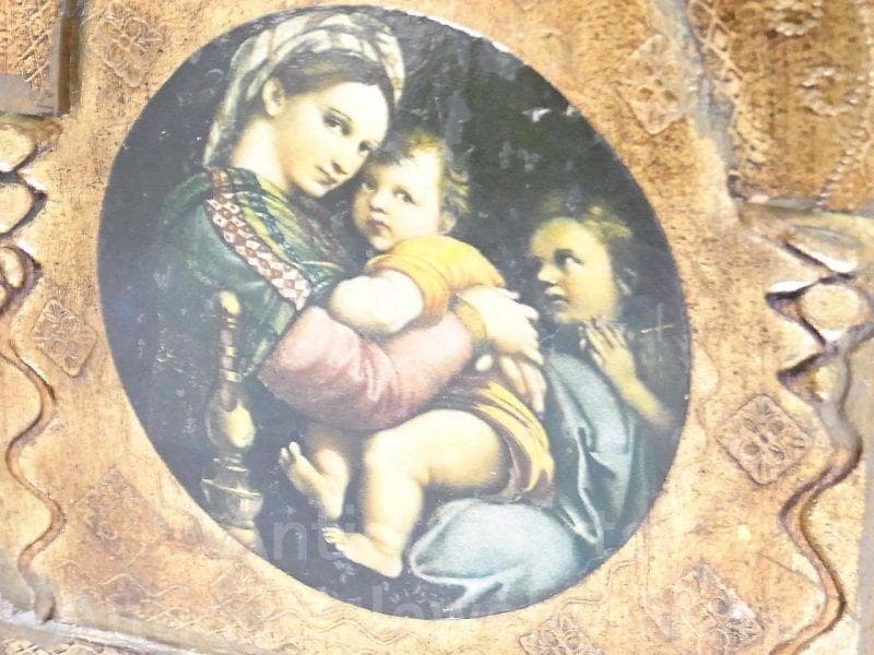 イタリア アンティーク ラファエロ・サンティ『小椅子の聖母』３枚続きの祭壇画