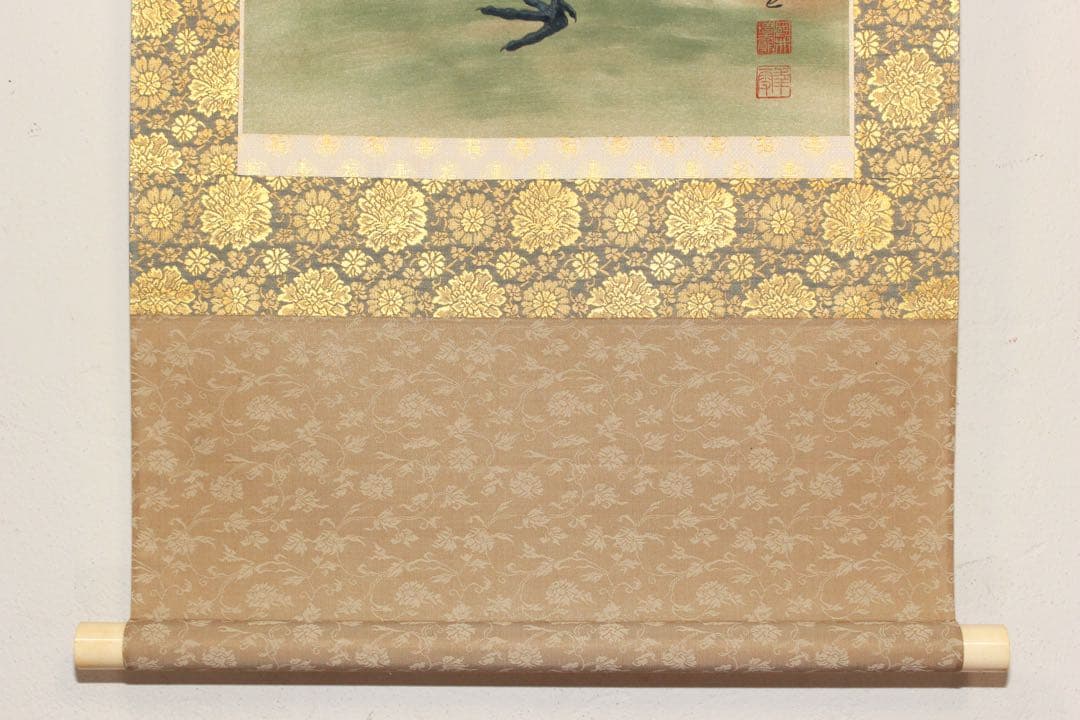 No5313 掛軸　双幅　銘有　国井孝雪　鶴亀之図　絹本　共箱　縁起物　送料無料