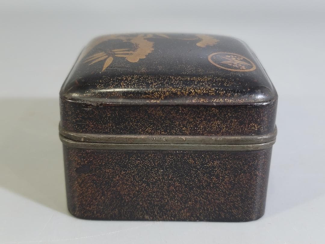 DT340 古美術 時代蒔絵 錫口 香合 蓋物