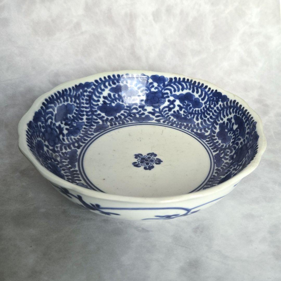 無傷　完品　古伊万里　染付　花唐草　深皿　江戸時代　金直し　金継ぎ　骨董　蛸唐草