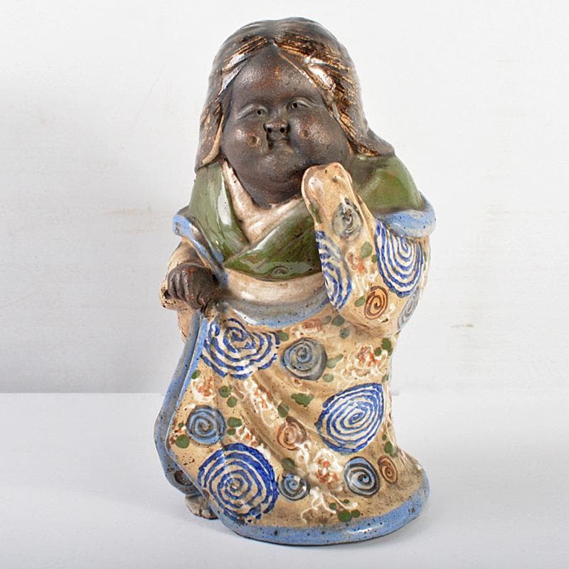 青木木米 　色絵　お多福　人物像　置物　G　R5224