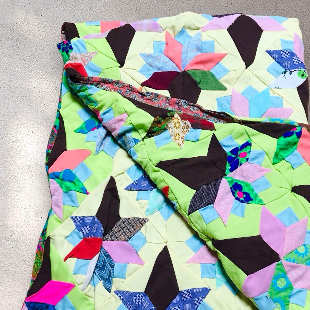 ★ヴィンテージ★ パッチワーク　ベッドカバー　サイケ　ヒッピー　レア！