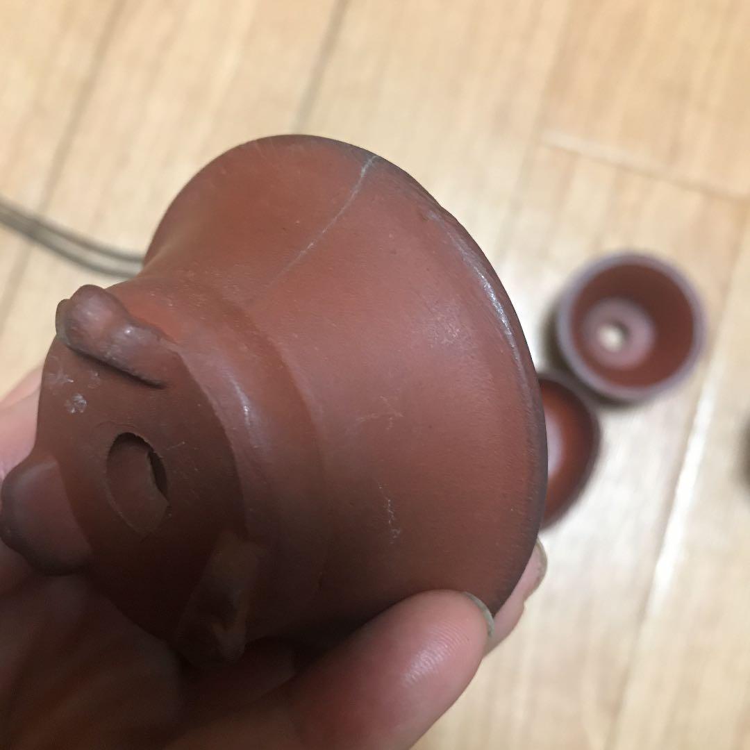 盆栽鉢紫砂朱泥4個中国宜興雷紋正方角切り鉢、文山絵付豆鉢2個落款無雲足陣笠鉢