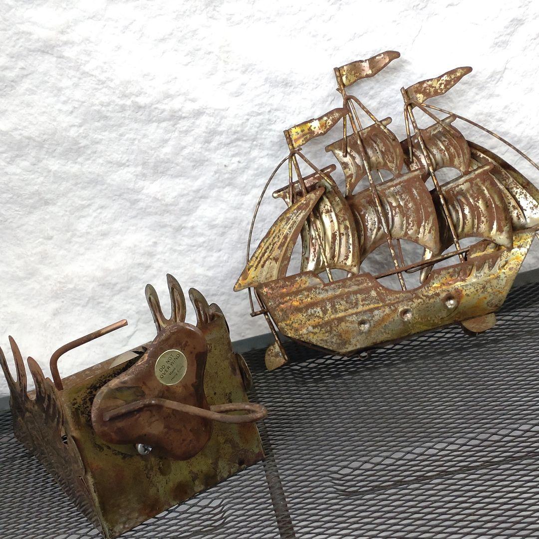 【アンティーク 帆船ブリキ】オルゴール 可動細工 動作確認済