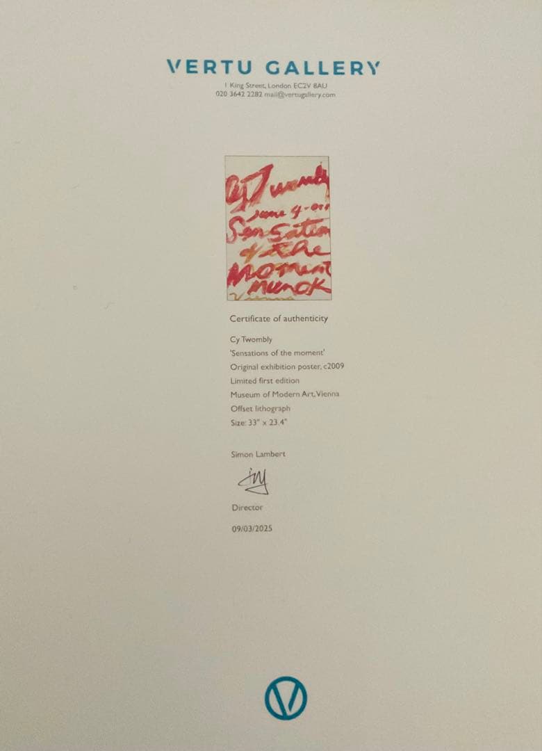 Cy Twombly サイトゥオンブリー 特注額装付き 展覧会限定ポスター
