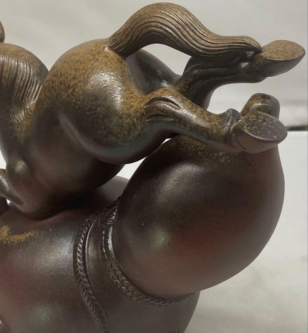 B480b「備前干支置物 午」安土窯　共箱　備前焼　令8年干支　瓢箪から駒