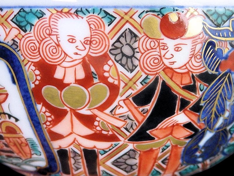 大聖寺伊万里　金襴手　五艘船に南蛮人の図　蓋茶碗　D898AS-CYo