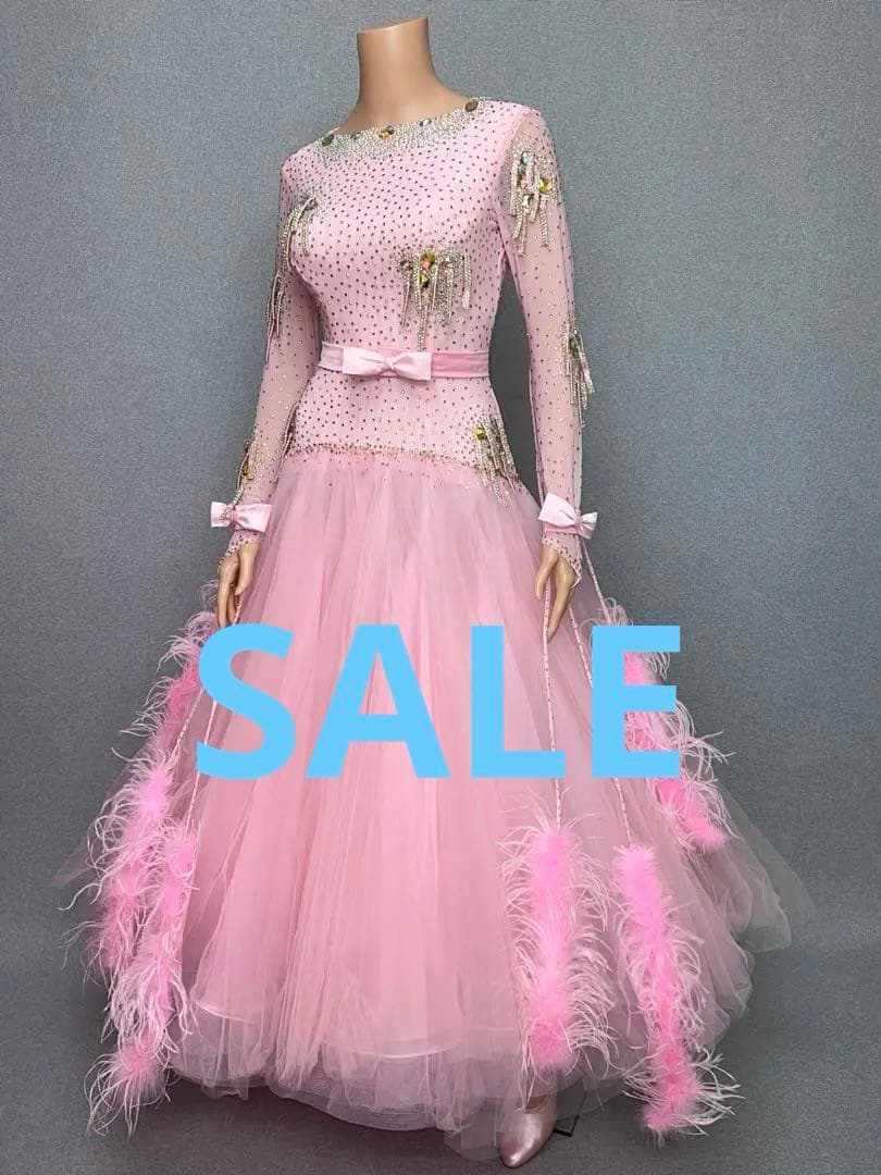 社交ダンスドレス　スタンダード　モダン　　ラテン　新品　Ｍ〜Ｌ　ピンク