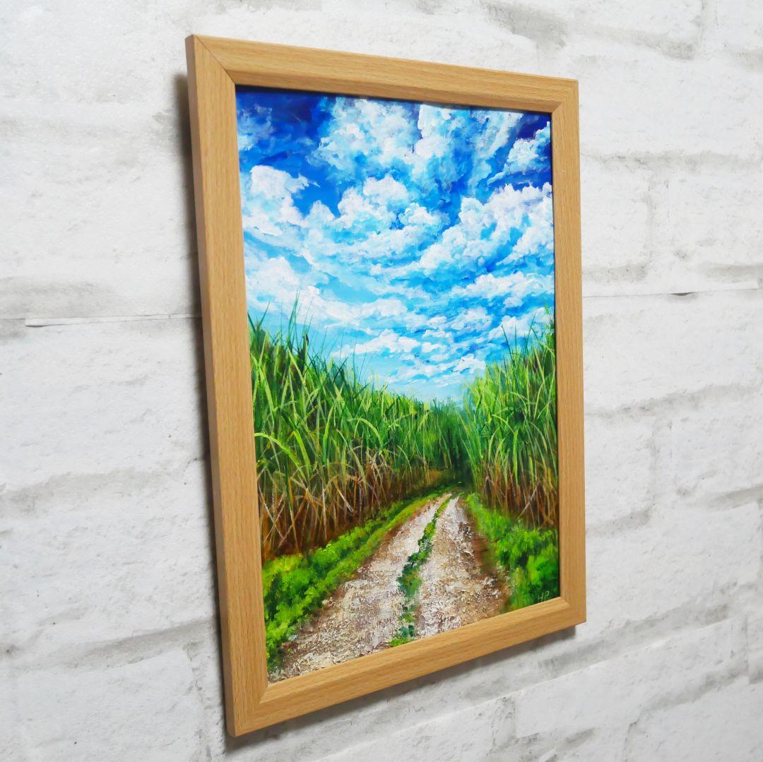 油絵 絵画【サトウキビ畑の空】