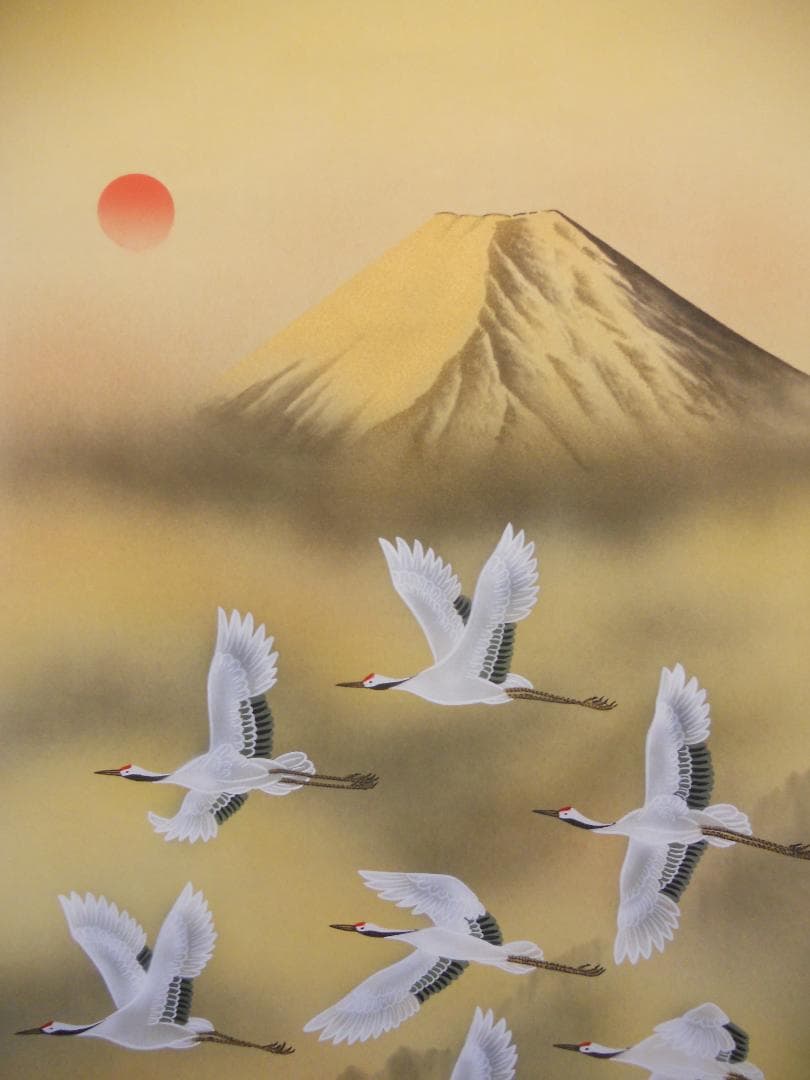 掛け軸 安在玉雲 風水黄金富翔図 黄金富士絹本 希少 軸装 茶道具 掛軸 美品