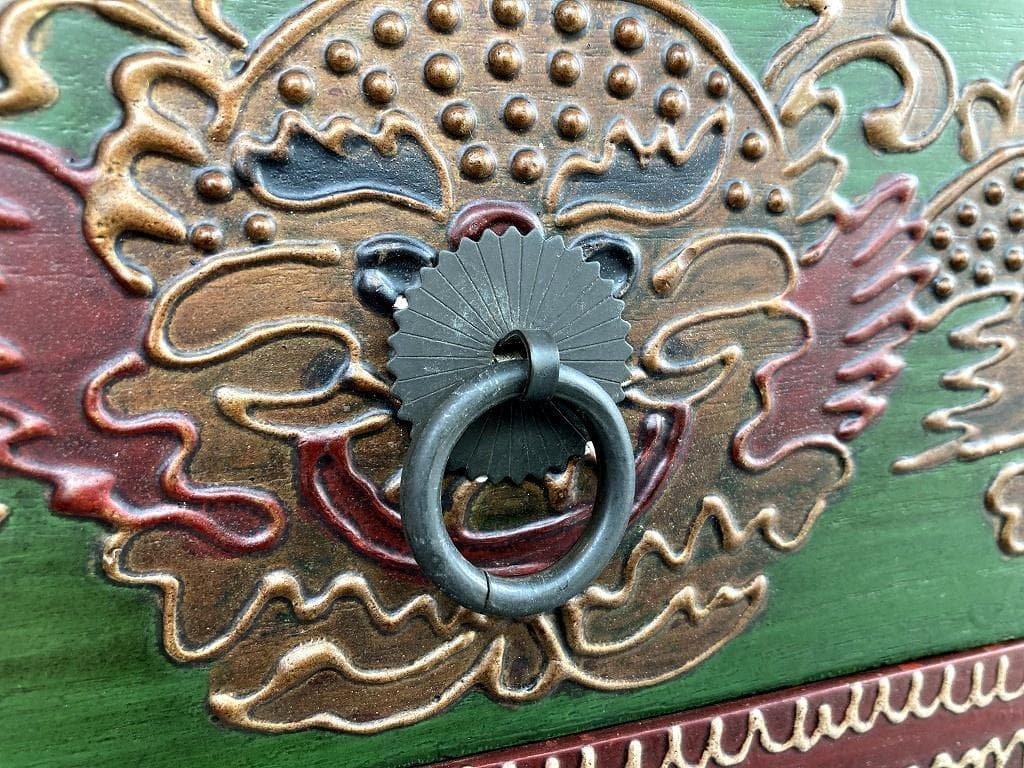 アンティーク　シノワズリ　１０段引出し　チェスト　東洋家具　唐箪笥　中国風文様