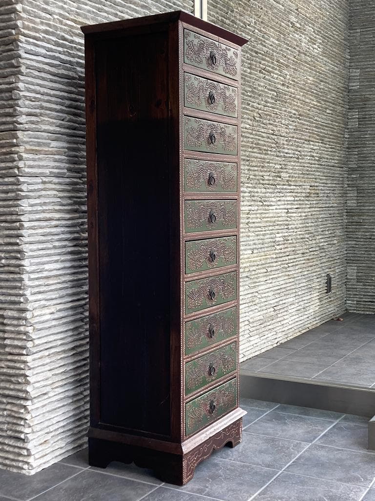 アンティーク　シノワズリ　１０段引出し　チェスト　東洋家具　唐箪笥　中国風文様
