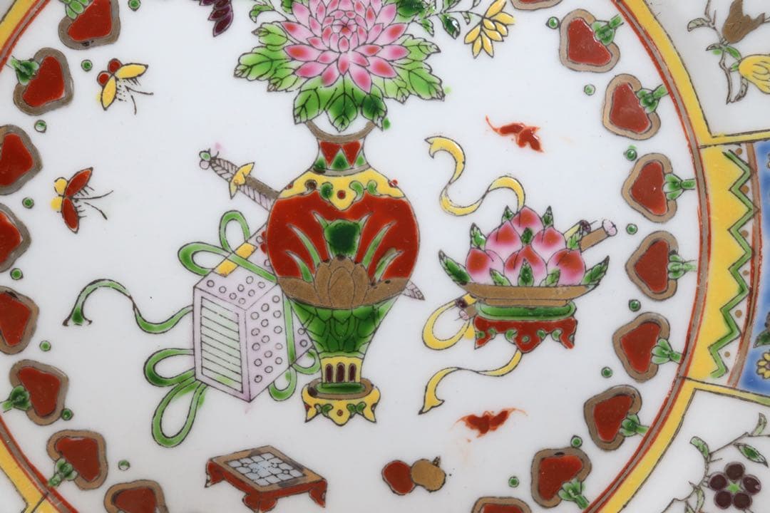 中国　1970年代　景徳鎮製　粉彩祥瑞紋大皿4点　送料込み260104