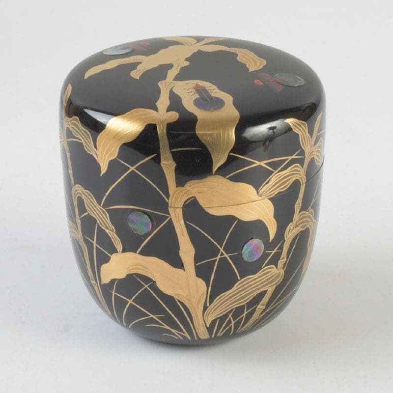 茶道具　奥津一心斎作　螺鈿装飾　蛍蒔絵　棗　共箱　V　9885