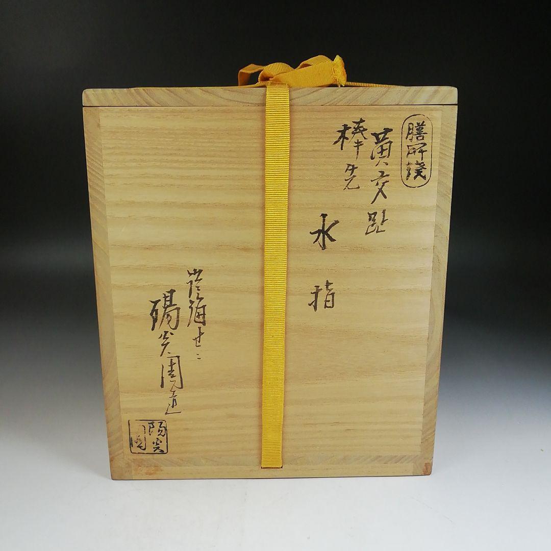 Ｗ１９１　水指　『膳所焼』『黄交趾　棒先』『淡海ぜぜ陽炎園 造』　共箱　茶道具