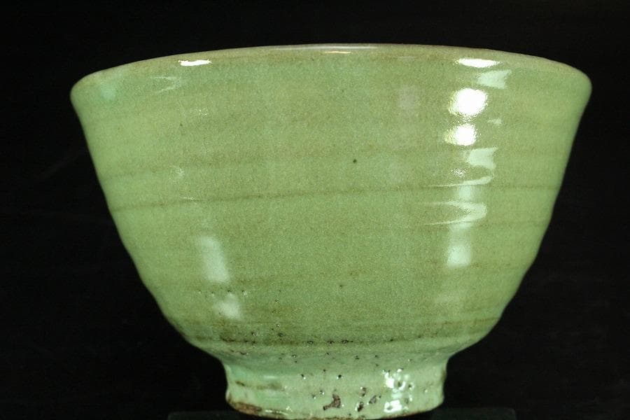 茶道具 原清和作 青井戸 茶碗 美品 共箱(K-YC432)