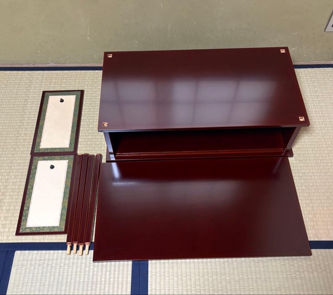 【中古品】平安光入造　組立式　紹鴎棚　平安景雲造　赤絵鳳凰唐草文水指（共箱）