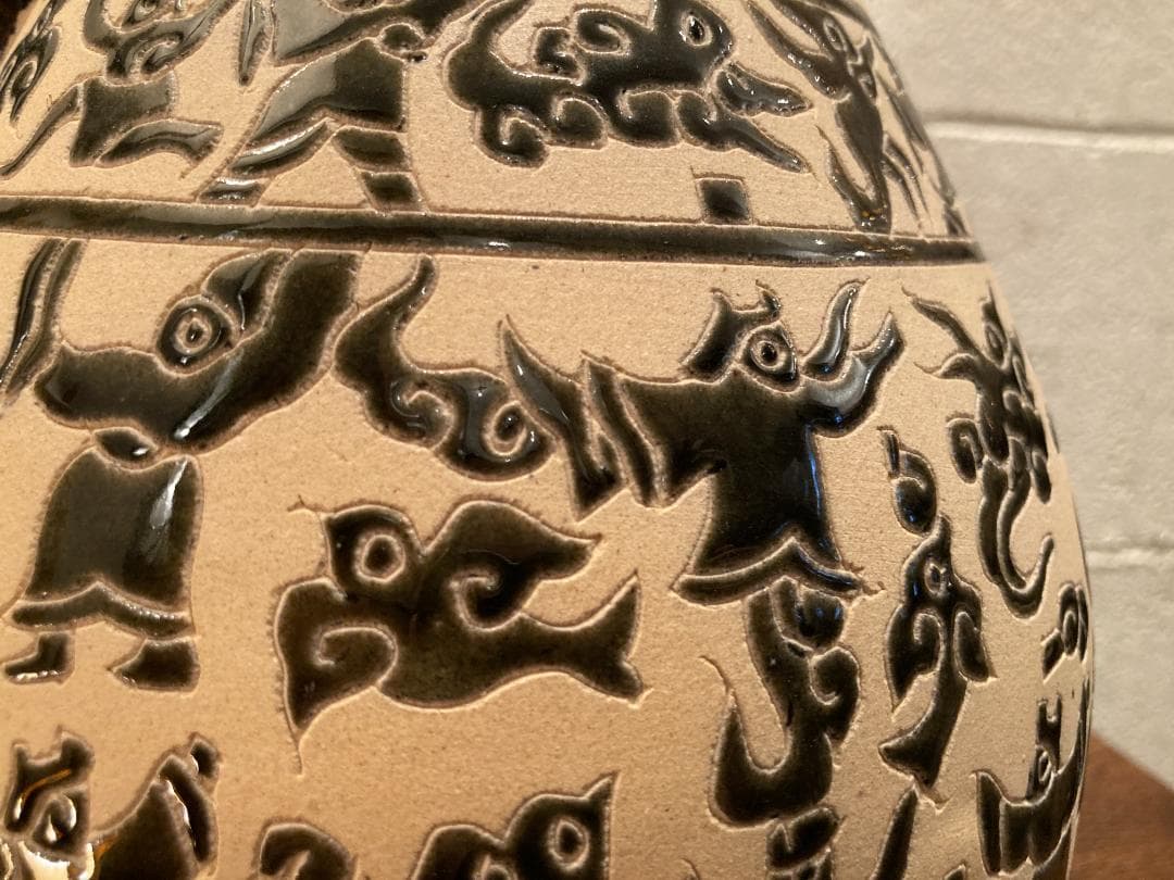 超希少・民藝☆ベトナム ビエンホア陶器／ヴィンテージ／フラワーベース／花瓶