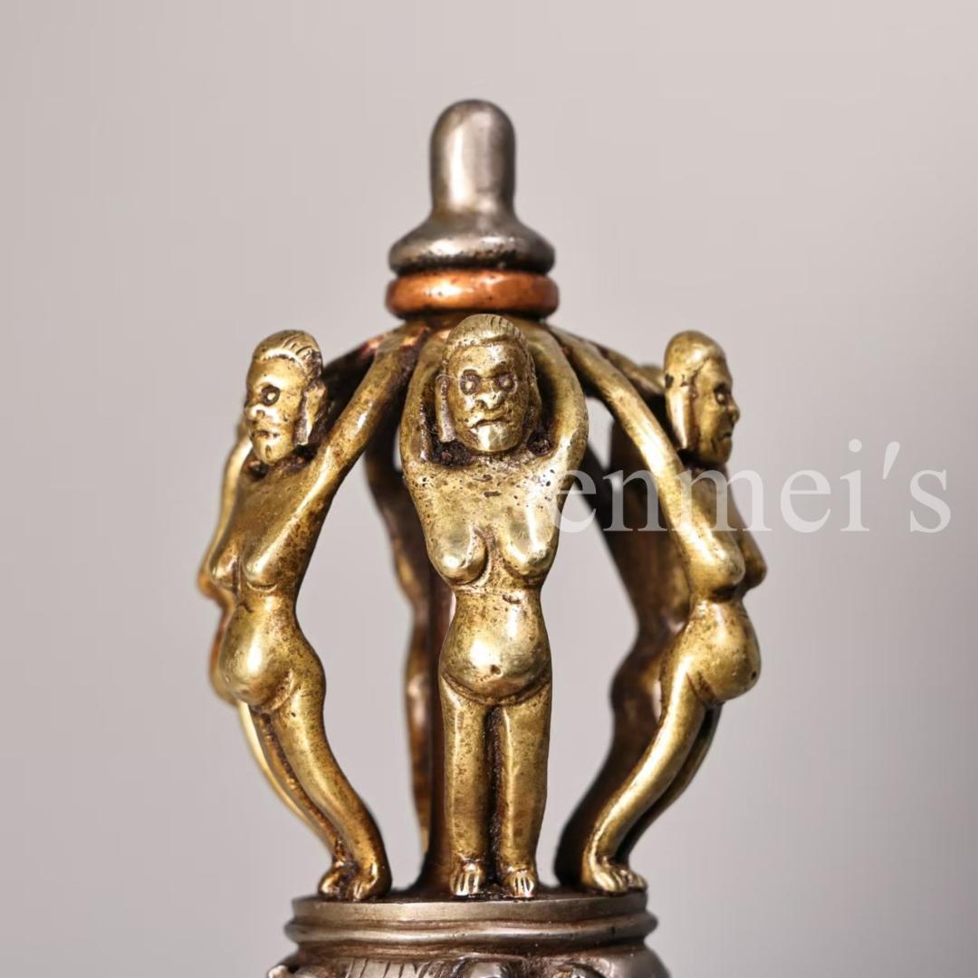 中国古美術・蔵伝工芸・ 寒鉄製・九股多杰金剛降魔杵・仏教法具・魔除け・開運・護身