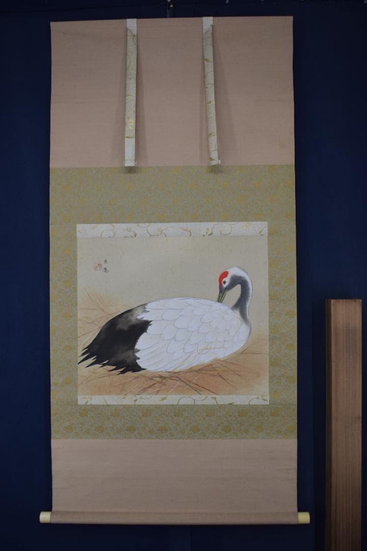 【真作】東原方僊/鶴図/巣籠図/横物/掛軸☆宝船☆Y-515　JM