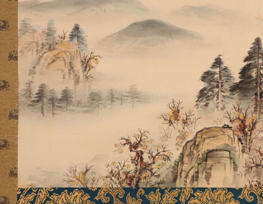 【真作】日本画 立野雪郷 吉野熊野 風景画 絹本 掛軸 富山県高岡 合箱 横物