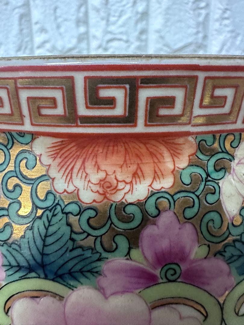 広東絵 粉彩 大花瓶 仕女図 花鳥 46cm 金彩 装飾壺　中国美術