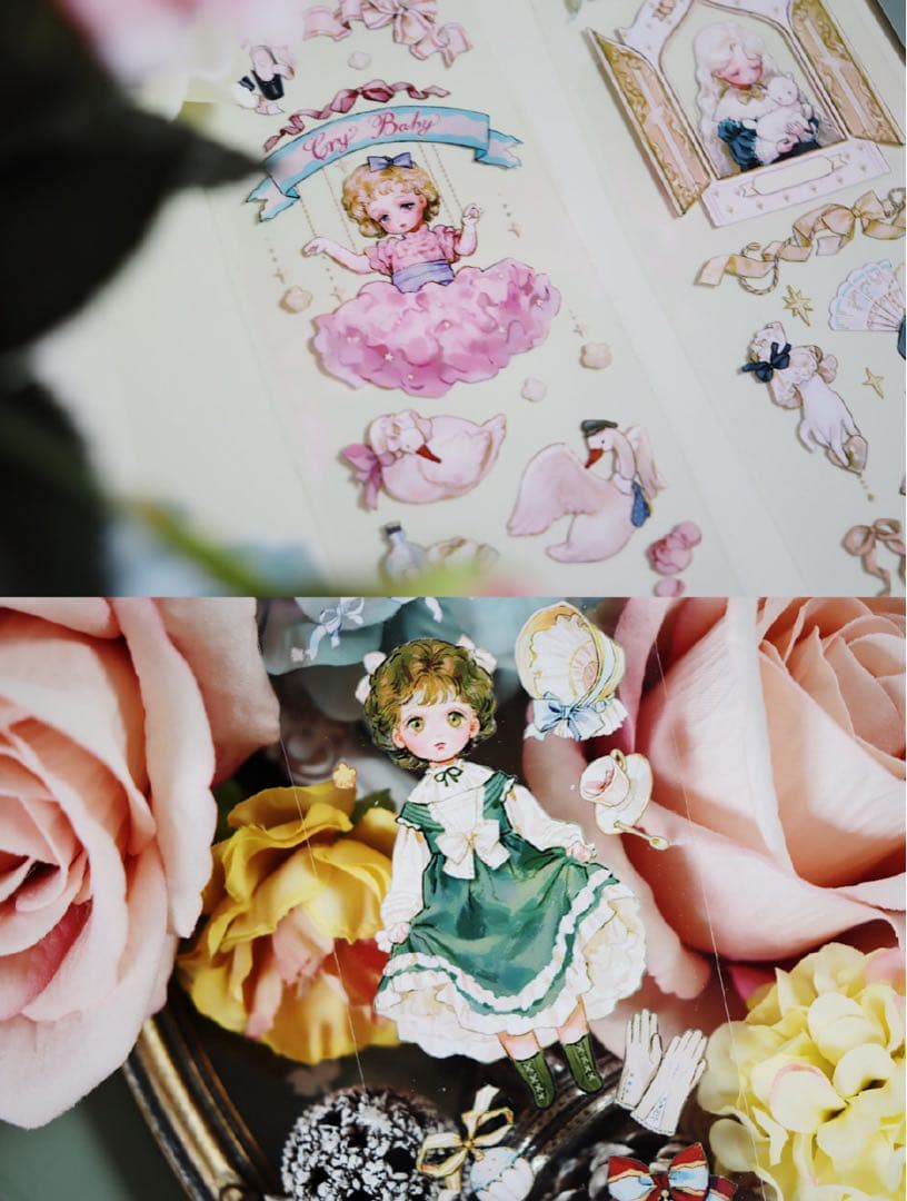 海外マスキングテープ 巻き売り No.225 女の子 人物 レトロ