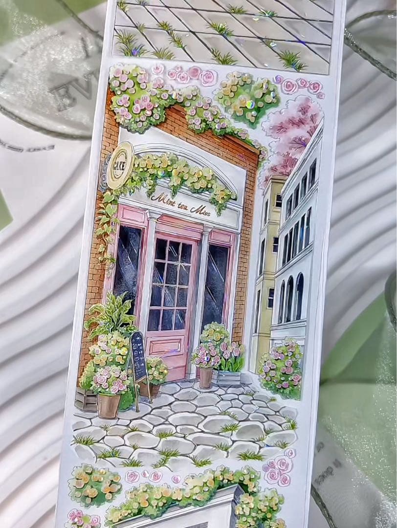 【9466】海外　マステ　3/5/巻　貝殻光マスキングテープ　街景色　装飾背景系