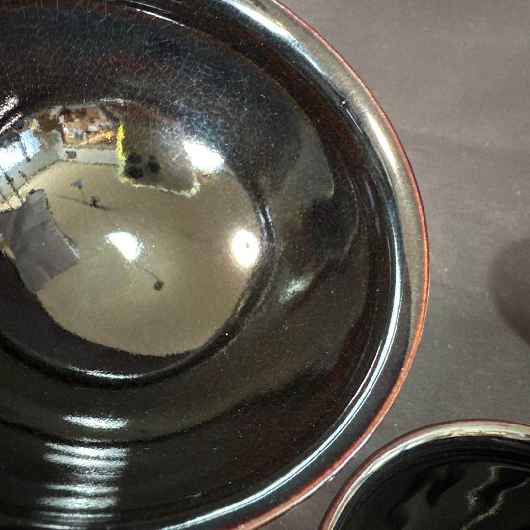 H89 送料無料　数茶碗10客　天目型菊桐文　抹茶碗　茶道具　茶室　昌山　木箱