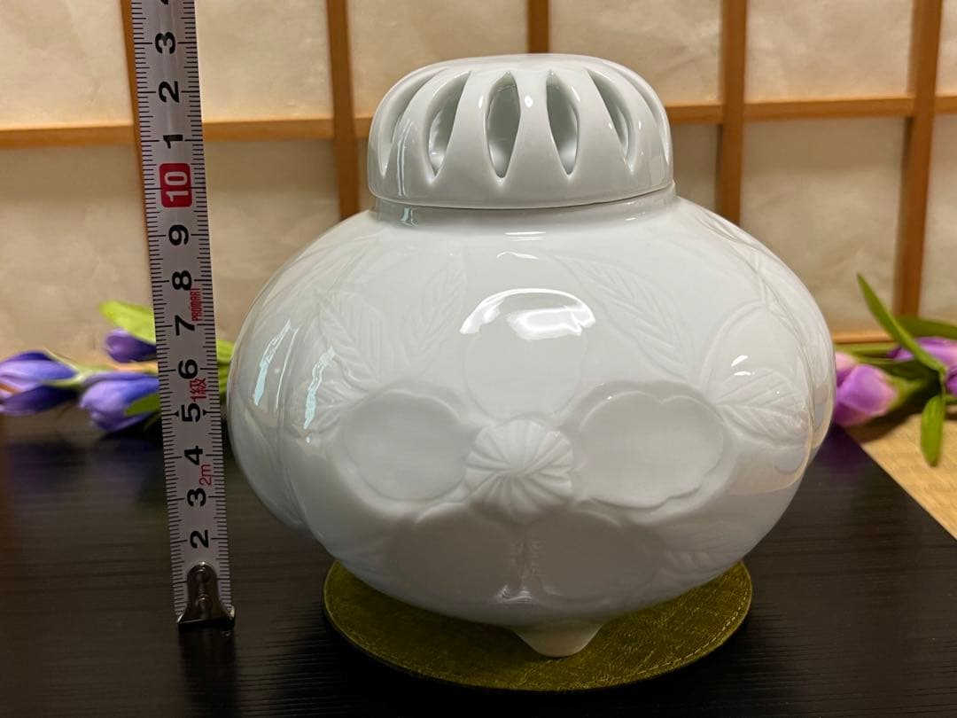 (ト14) 平戸焼 [十五代 中里茂右衛門] 香爐　白磁　茶道具