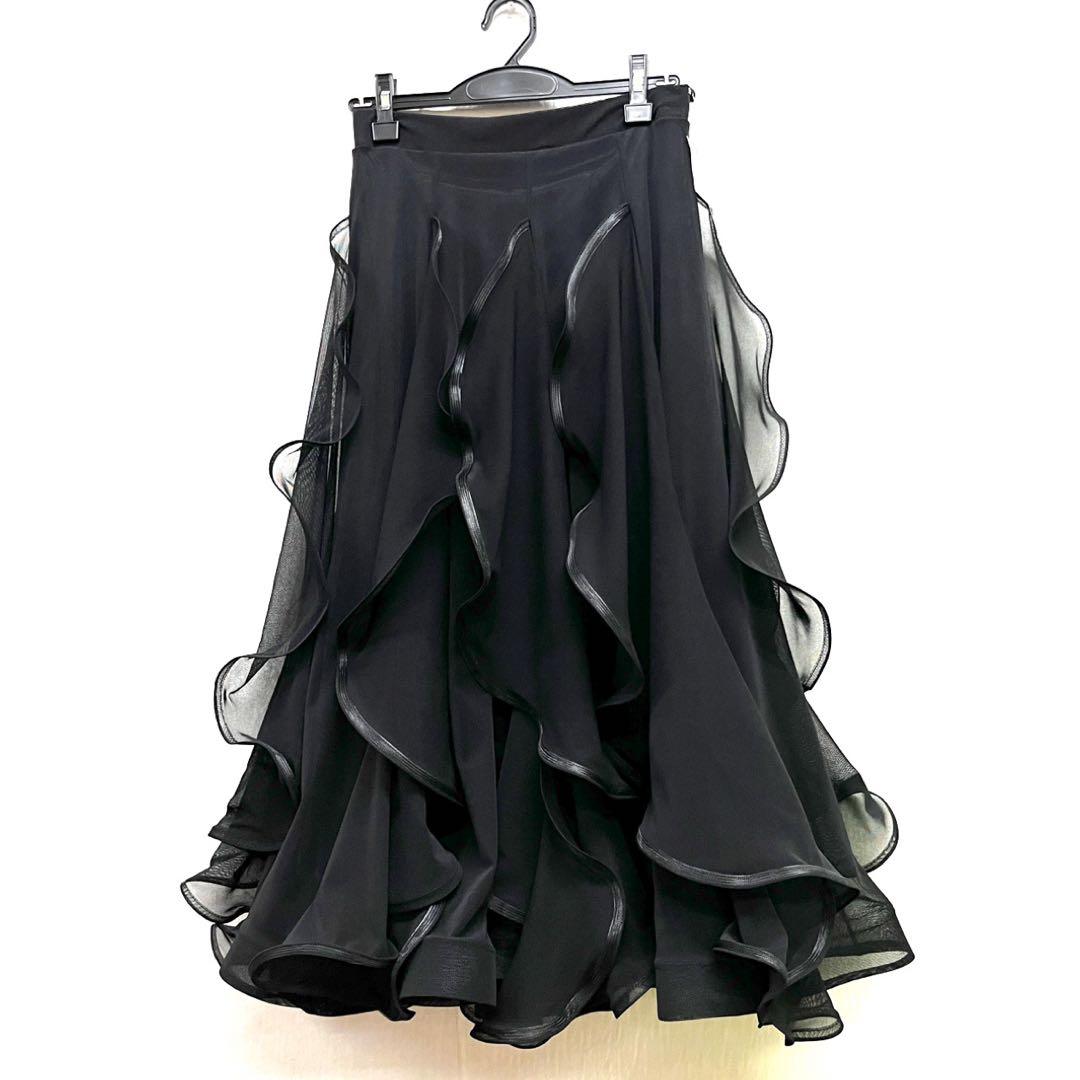 新品 社交ダンス スカート ブラック 縦フリル パーティ 発表会 デモ