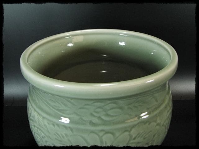 時代 青磁 目跡 水屋瓶 水屋壺 水甕 水瓶 茶道具 水屋道具 f307