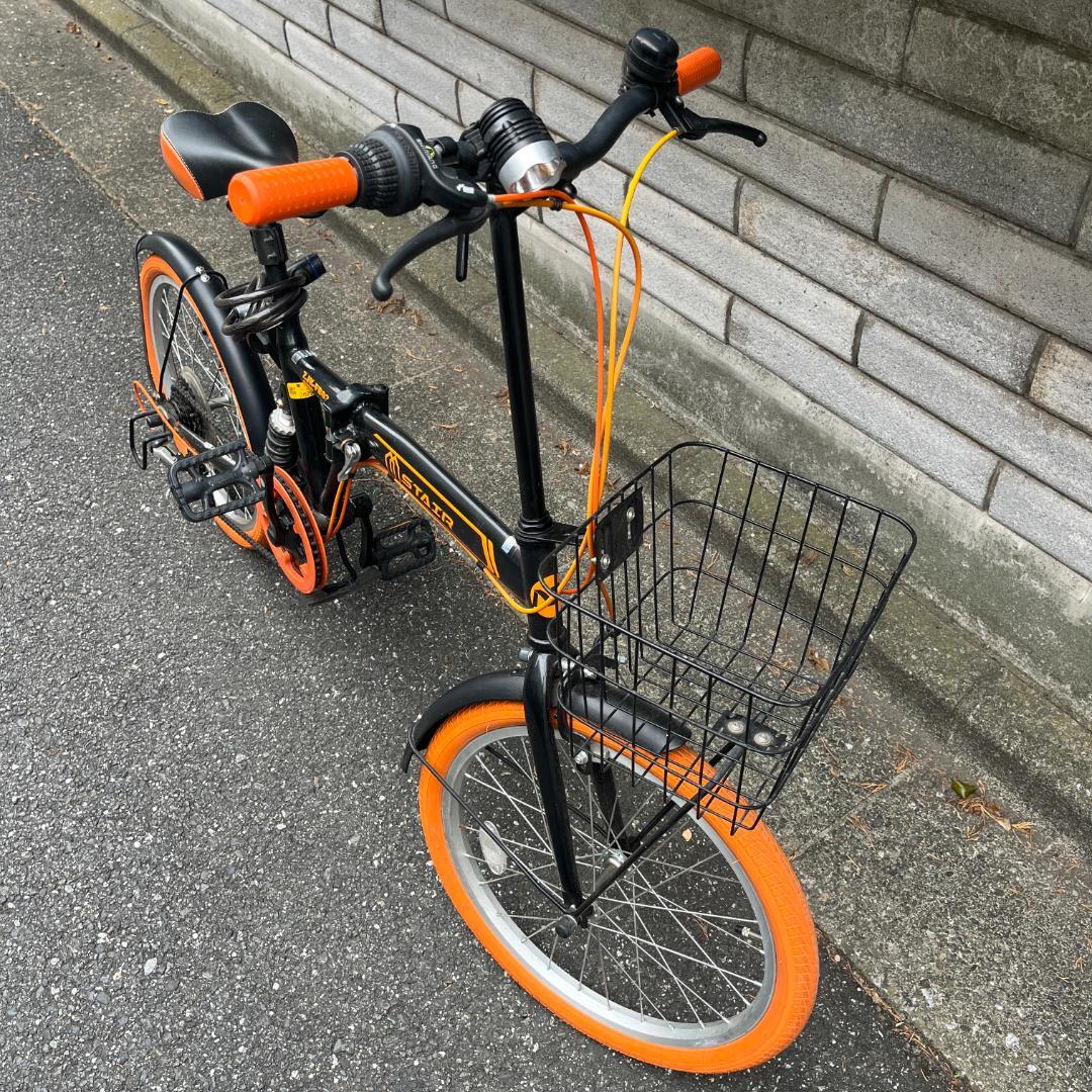 折りたたみ自転車、20インチ、黒とオレンジ色/ ピックアップのみ