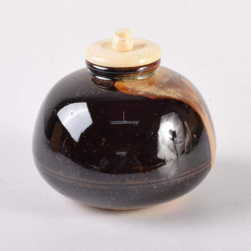 膳所焼　陽炎園造　淡海ぜぜ　茄子　茶入　仕覆付　共箱　M　7080