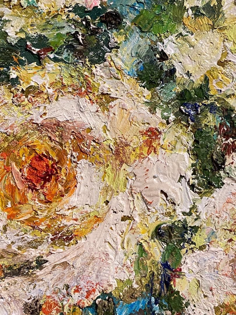 「真作」作者不明「バラ」静物画　油彩画　額装　サイン有り　F10号