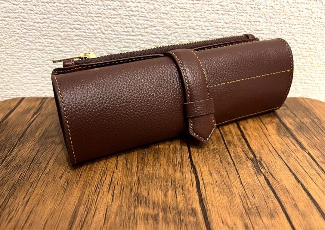 バハギア ペンケース ロール型 ファスナー シュリンクレザー ダークブラウン