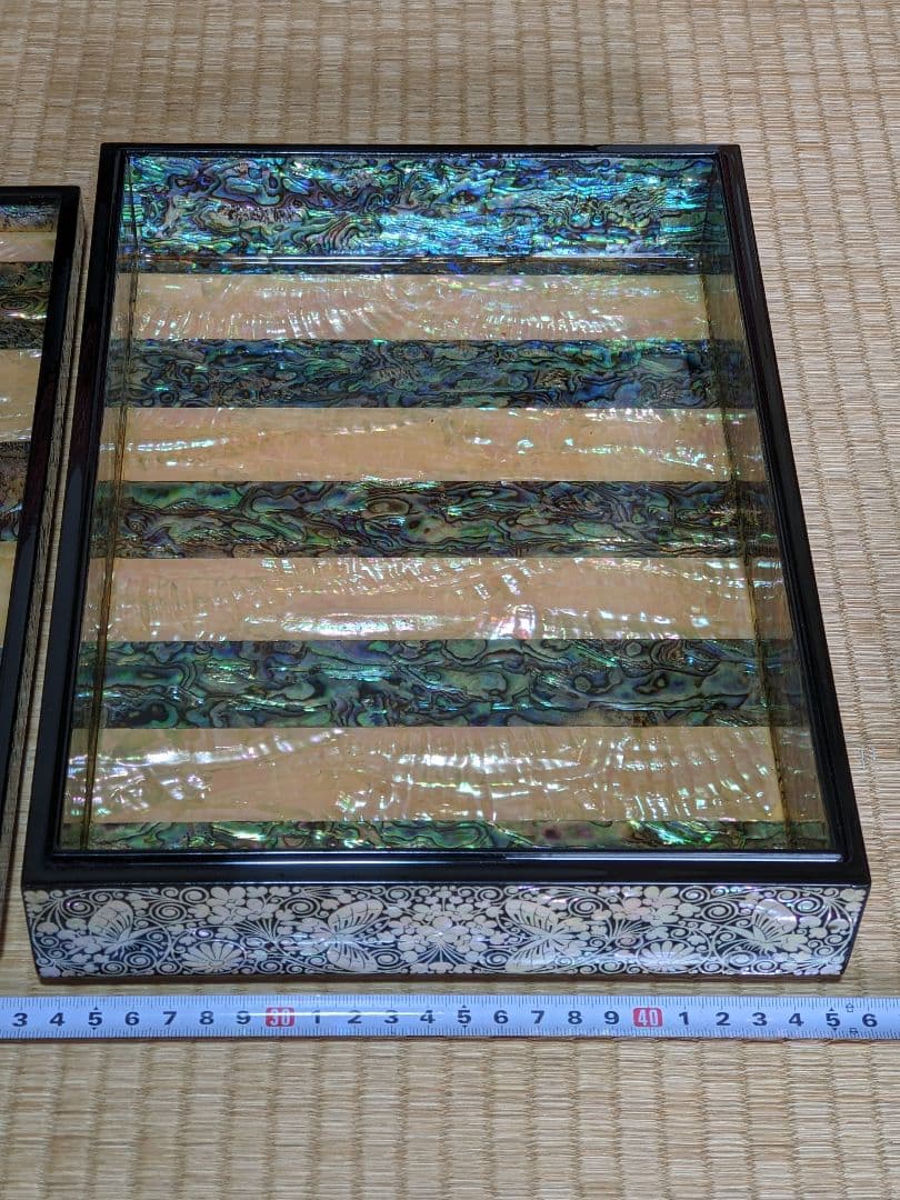 ♦木製 花唐草 蝶文様 極細密 螺鈿装飾細工 飾り箱 文箱 類品なし 一点物