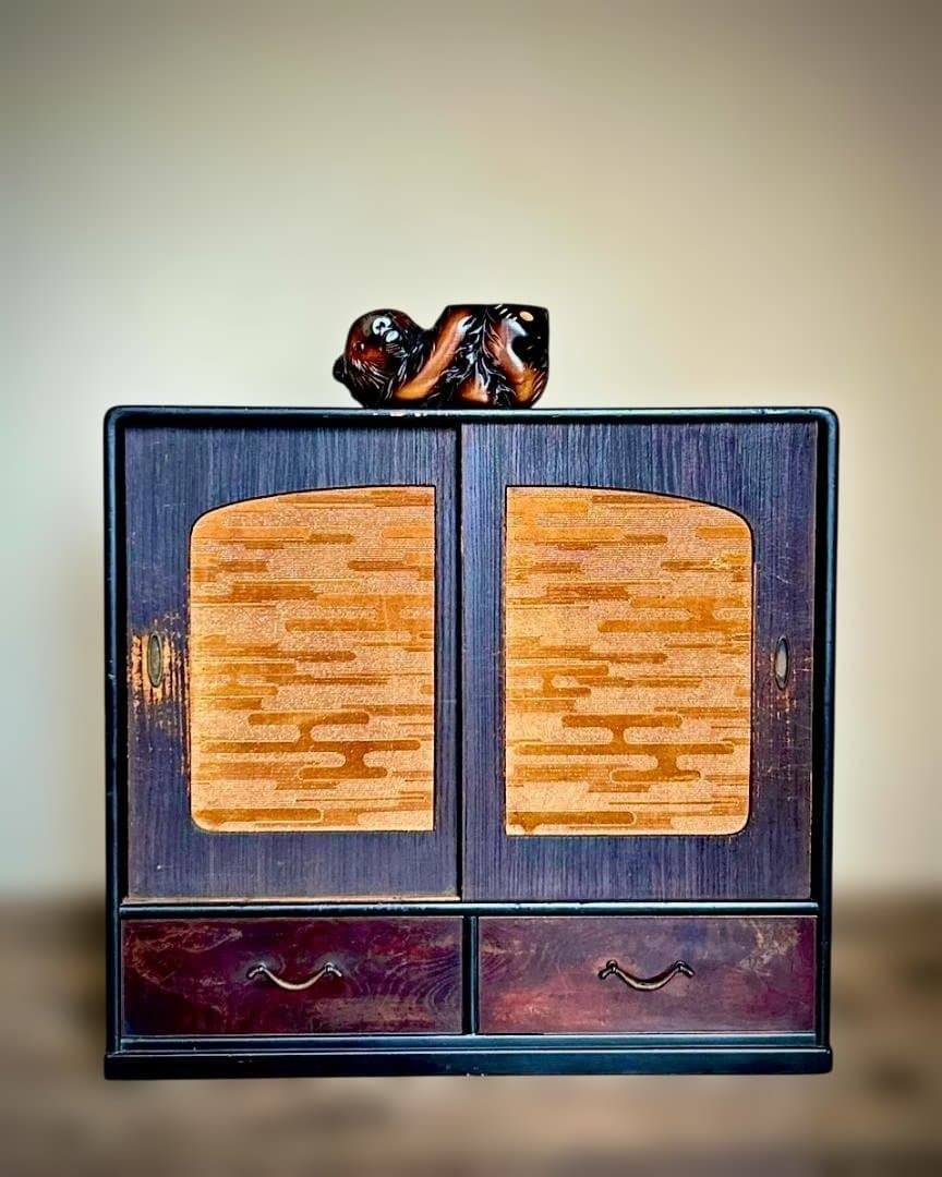 【アンティーク】木製 天然木 茶棚 茶箪笥 水屋箪笥 飾り棚 昭和中期 時代家具