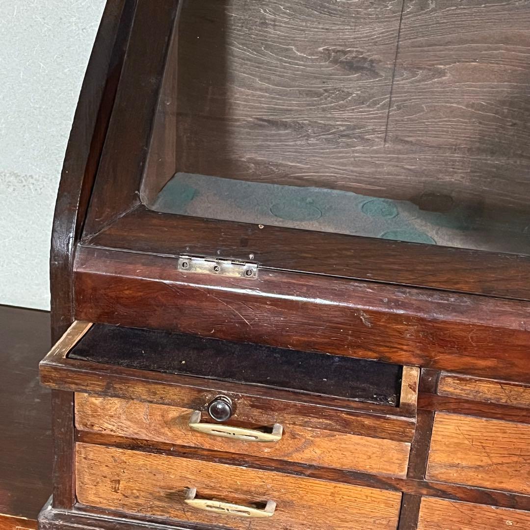 アンティーク ガラス扉 木製 飾り棚 眼鏡屋 ショーケース 骨董 キャビネット