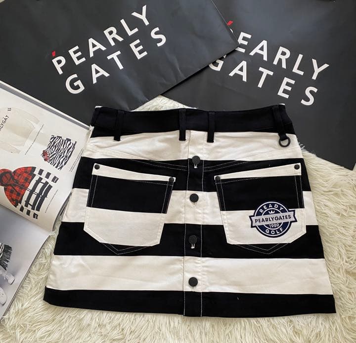 パーリーゲイツハイパワードビーストレッチ ボーダー柄スカート レディスサイズ1