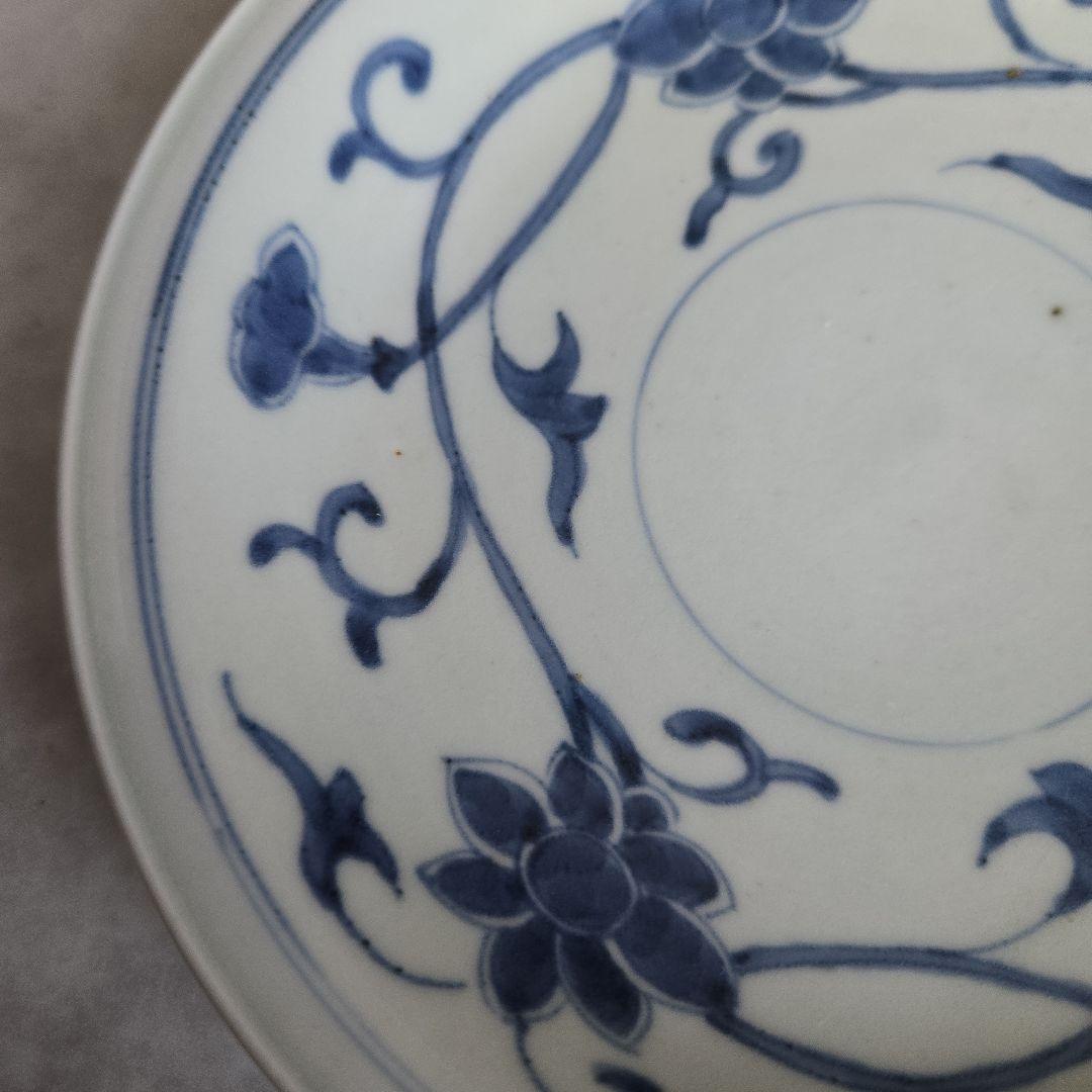 古伊万里　花唐草　皿　江戸時代　染付　唐花　骨董　金直し　金継ぎ　アンティーク