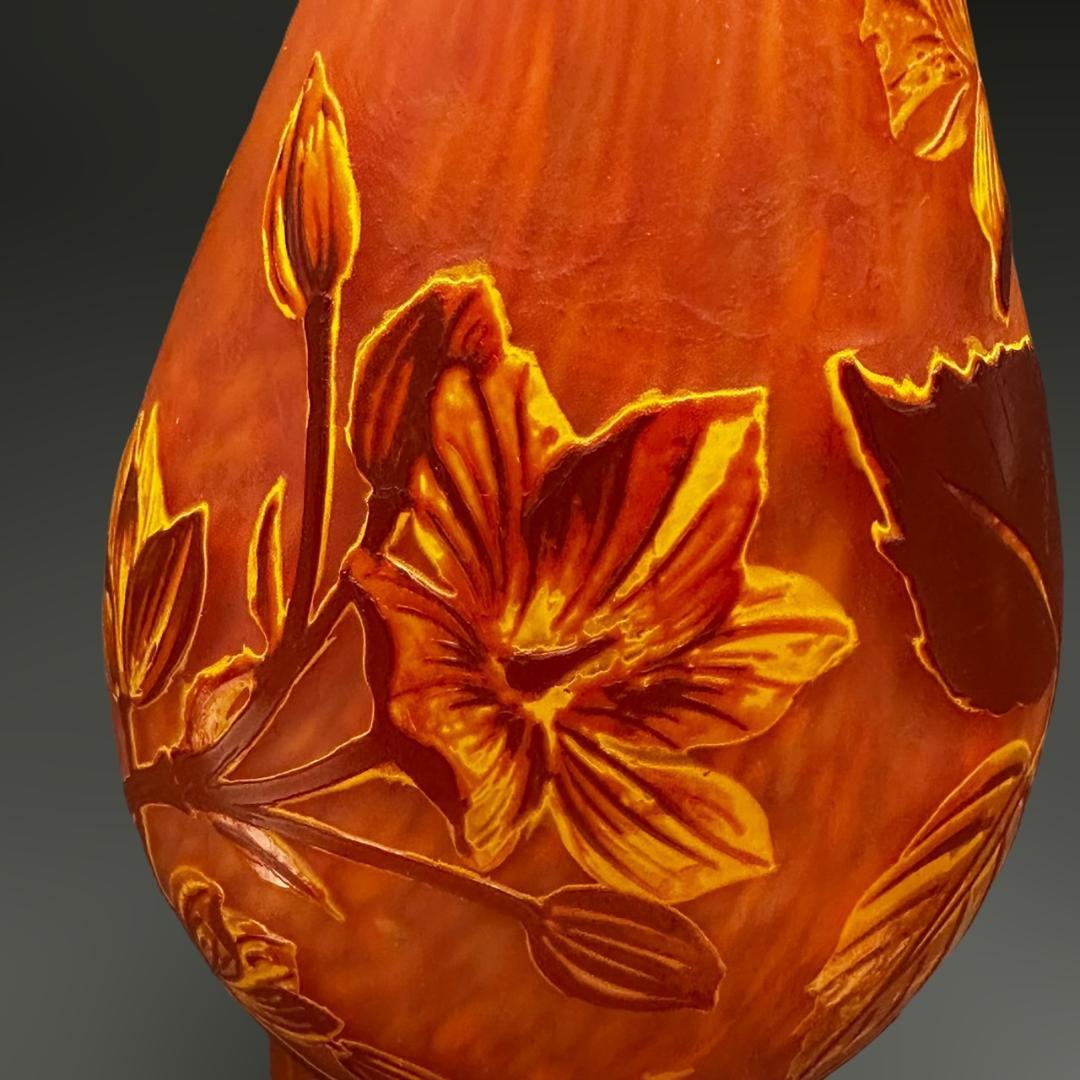 【証明書】　エミールガレ 　　花瓶　カメオ彫り　被せガラス　高さ26ｃｍ