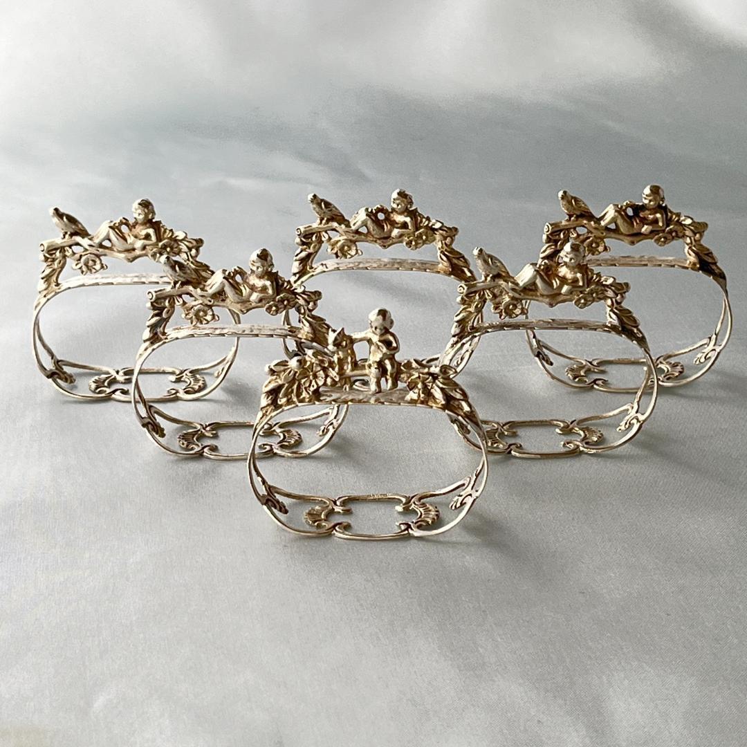 【ALBO】 天使と鳥 / 天童とリスのナプキンリング　6個【純銀】