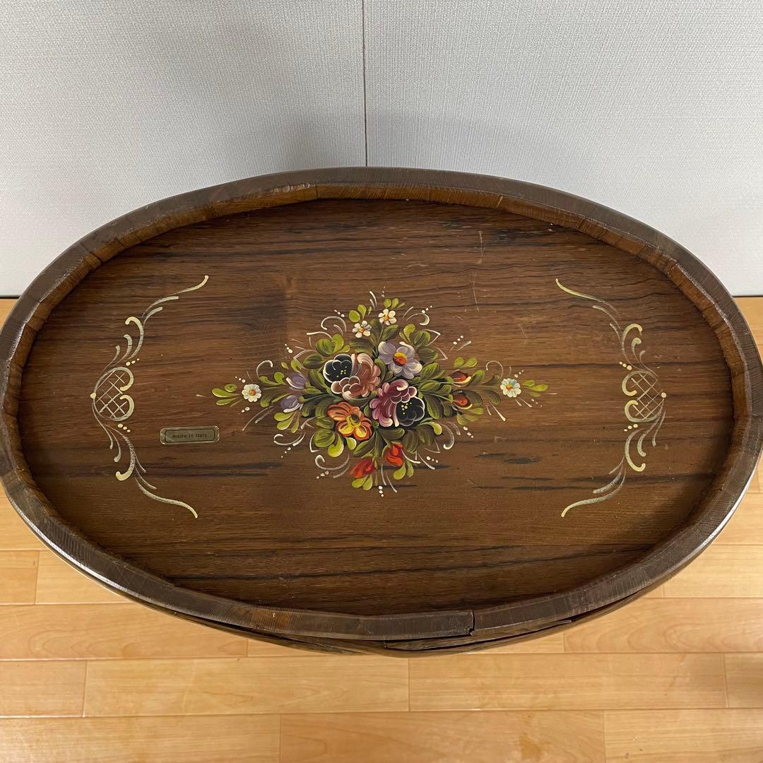 【良品】イタリア製 木製 サイドテーブル ワゴン キャスター付き ハンドペイント