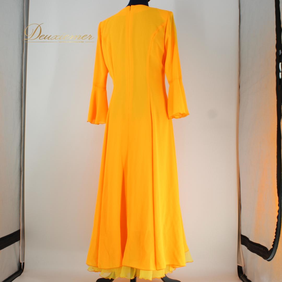 【日本製社交ダンス衣装】ワンピース ドレス オレンジ ラインストーン Mサイズ