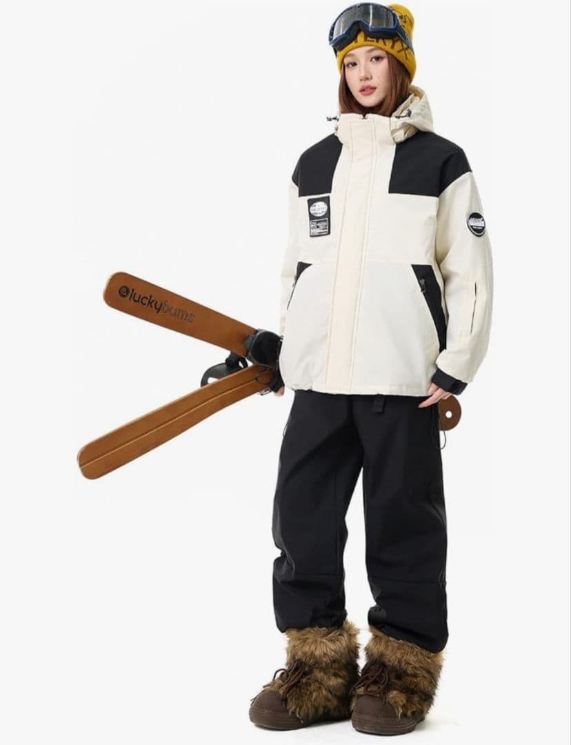 スノーボードウェア上下セット ホワイト/ブラック Mサイズ