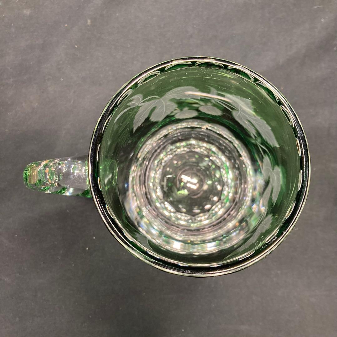 【美品】カガミクリスタル ビアジョッキ グリーン